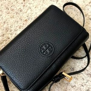Tory Burch Bombe Wallet Crossbody Black Leather